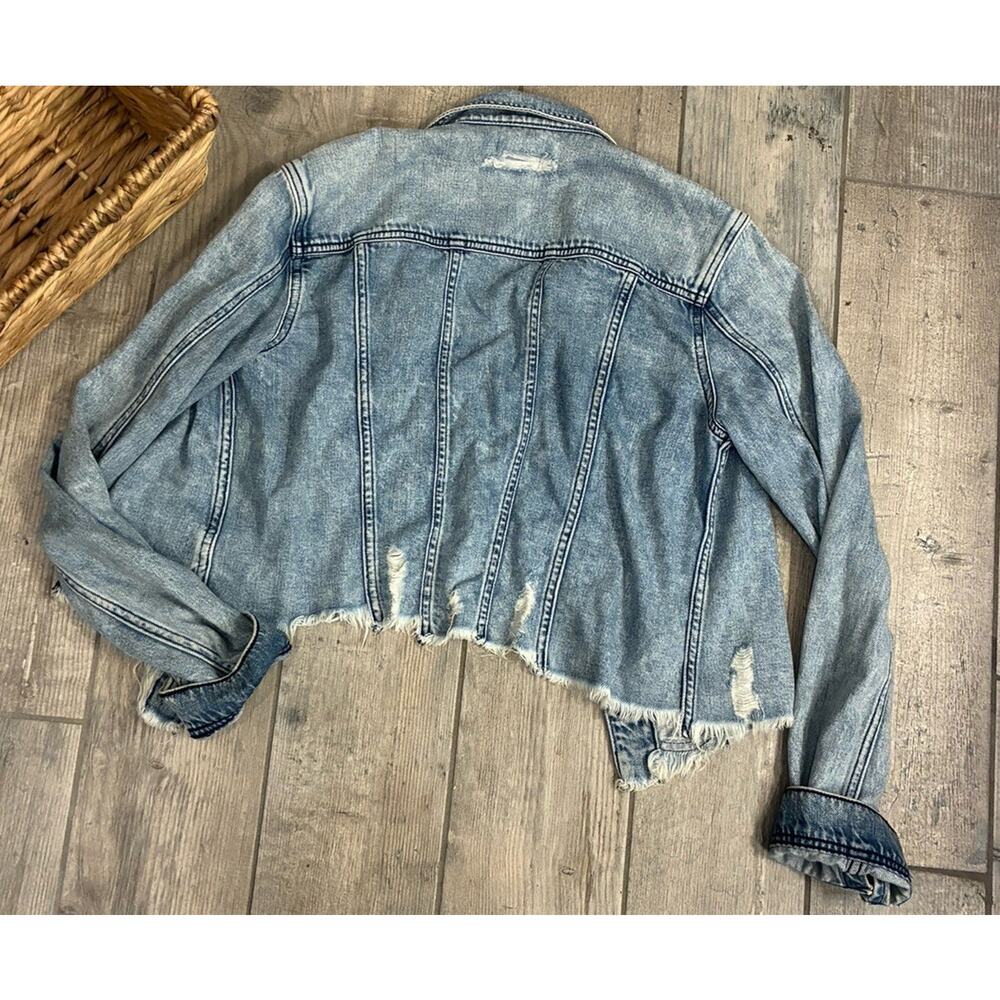 Hidden Jeans Distressed Cropped Soft Denim Jacket Light Wash Raw Hem Large - Picture 12 of 12